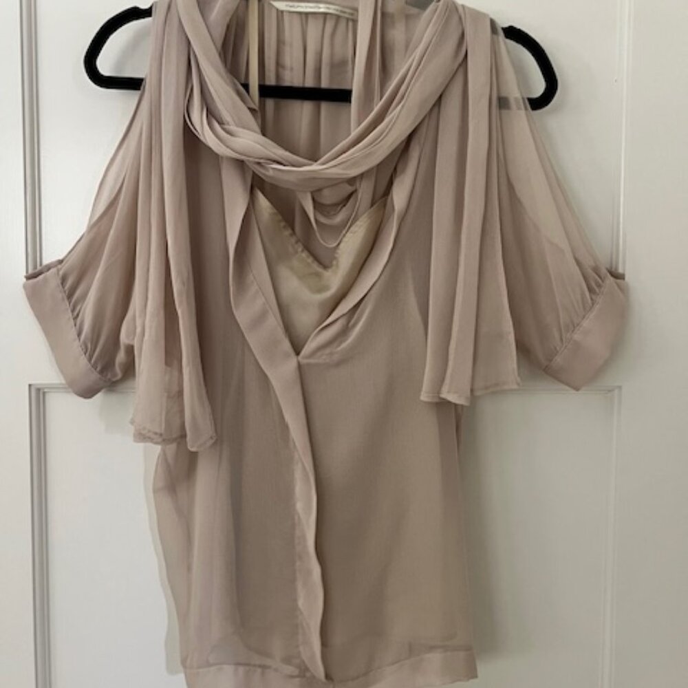 Twelfth Street by Cynthia Vincent 100% Silk 2 Piece Halter & Sheer Scarf Top - S